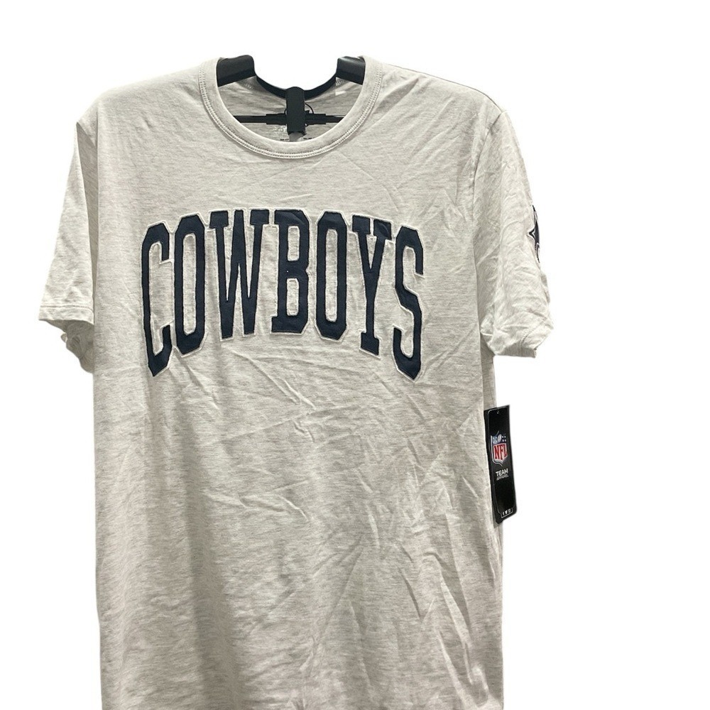 NFL Team Apparel Dallas Cowboys Mens T-Shirt Gray Navy Blue Applique Logo NWT